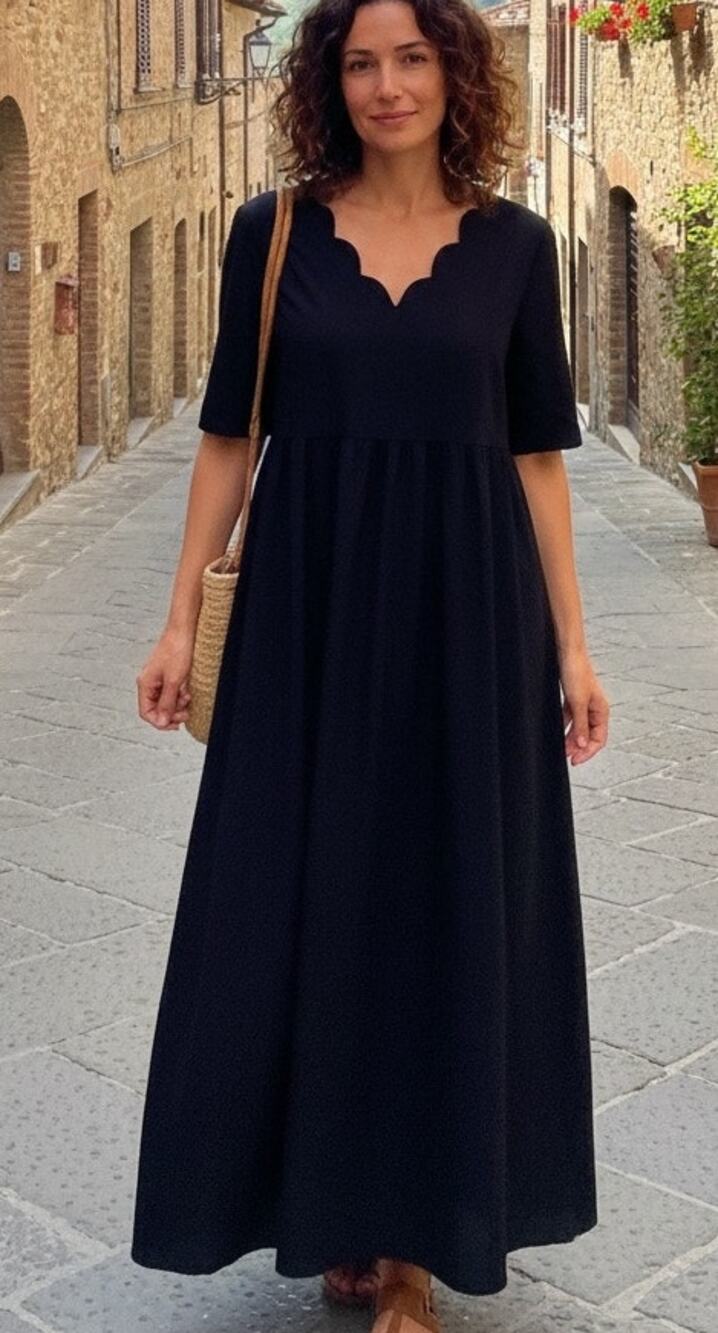 NWT Shein Black Minimalist Midi Dress with Scalloped Neckline